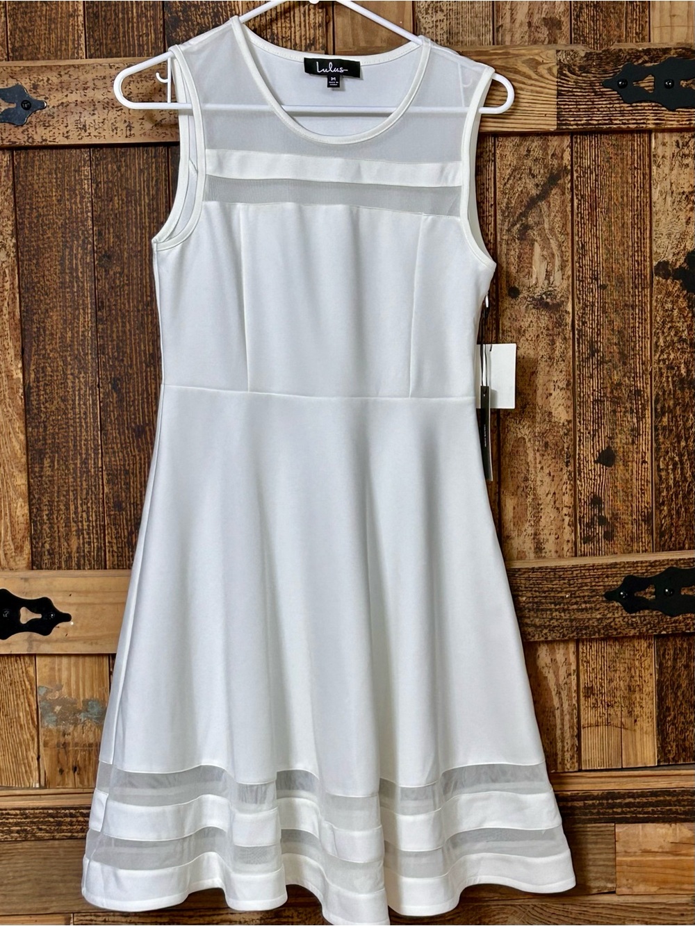 Lulu's White Sleeveless Fit-and-Flare Dress with Sheer Bands